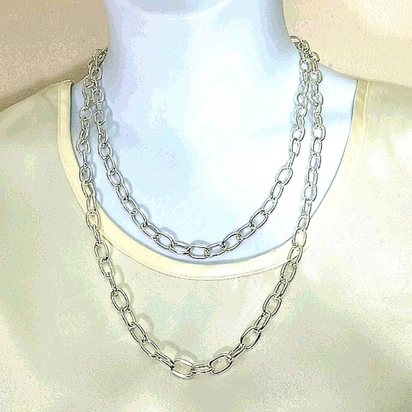 Necklace oval chain link Silver plate 2 strand NEW 20" and 24" strands - Picture 1 of 3